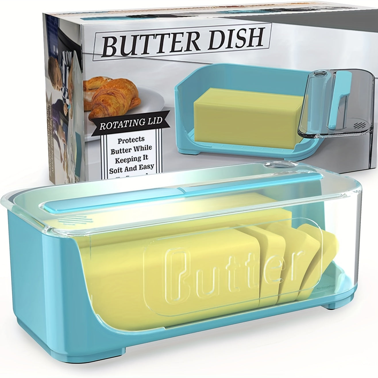 Plastic Butter Dish with Cover and Knife, Kitchen Storage Container