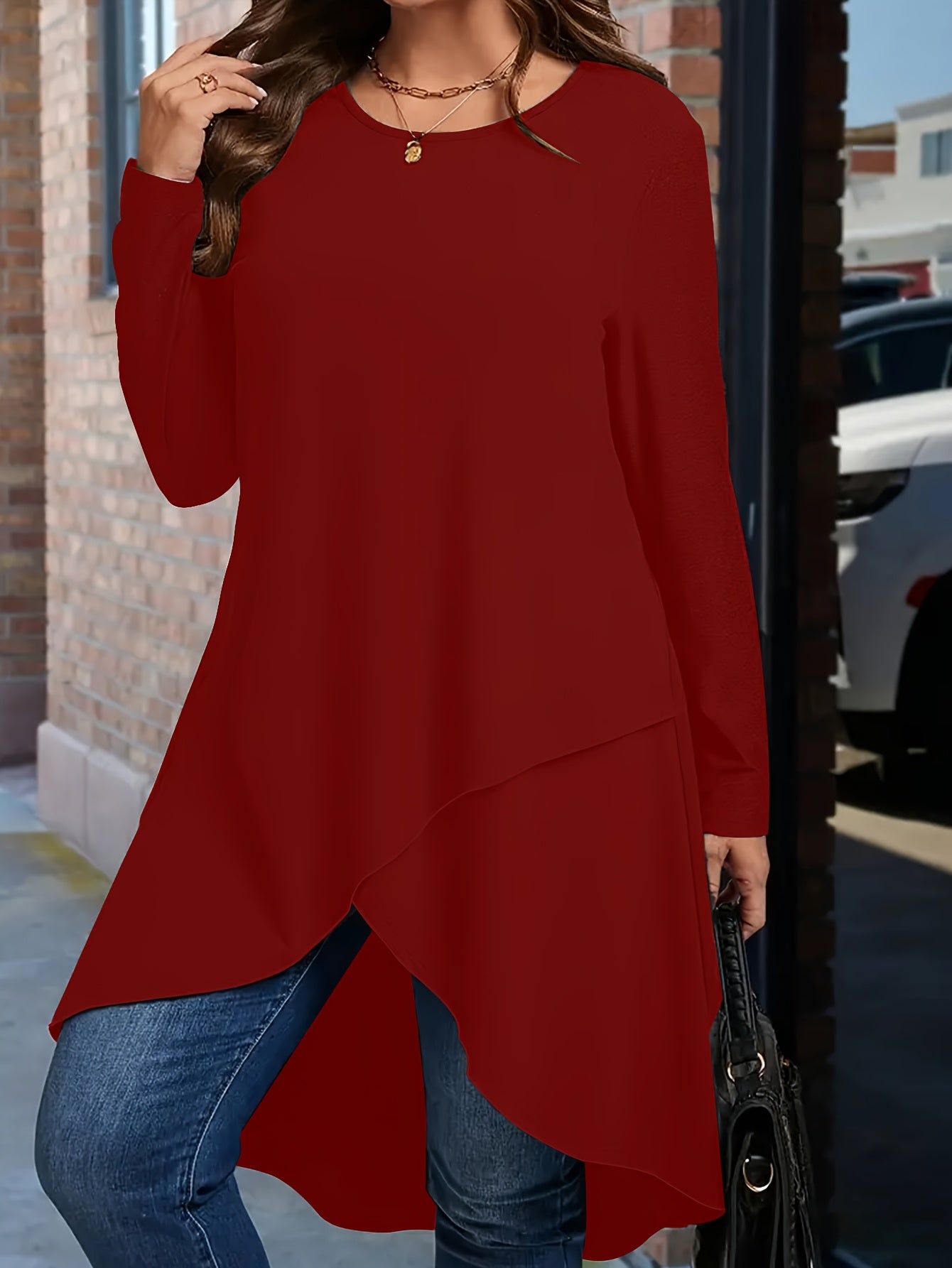 Women's Long Sleeve T-Shirts Set Polyester Crew Neck Solid Colors Spring Summer Fall