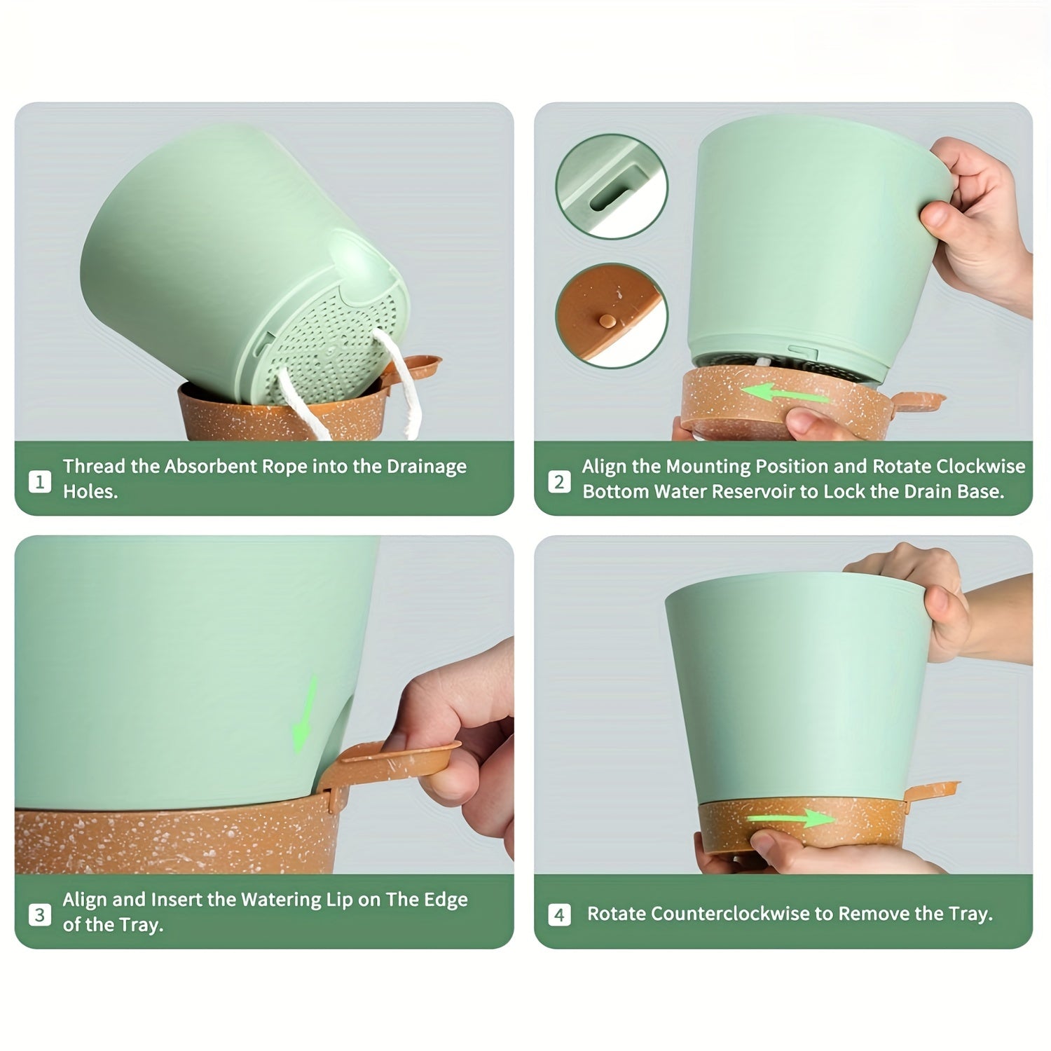 Set of 5 5-Inch Plastic Self-Watering Flower Pots with Drainage Holes and Trays for Indoor Outdoor Gardens