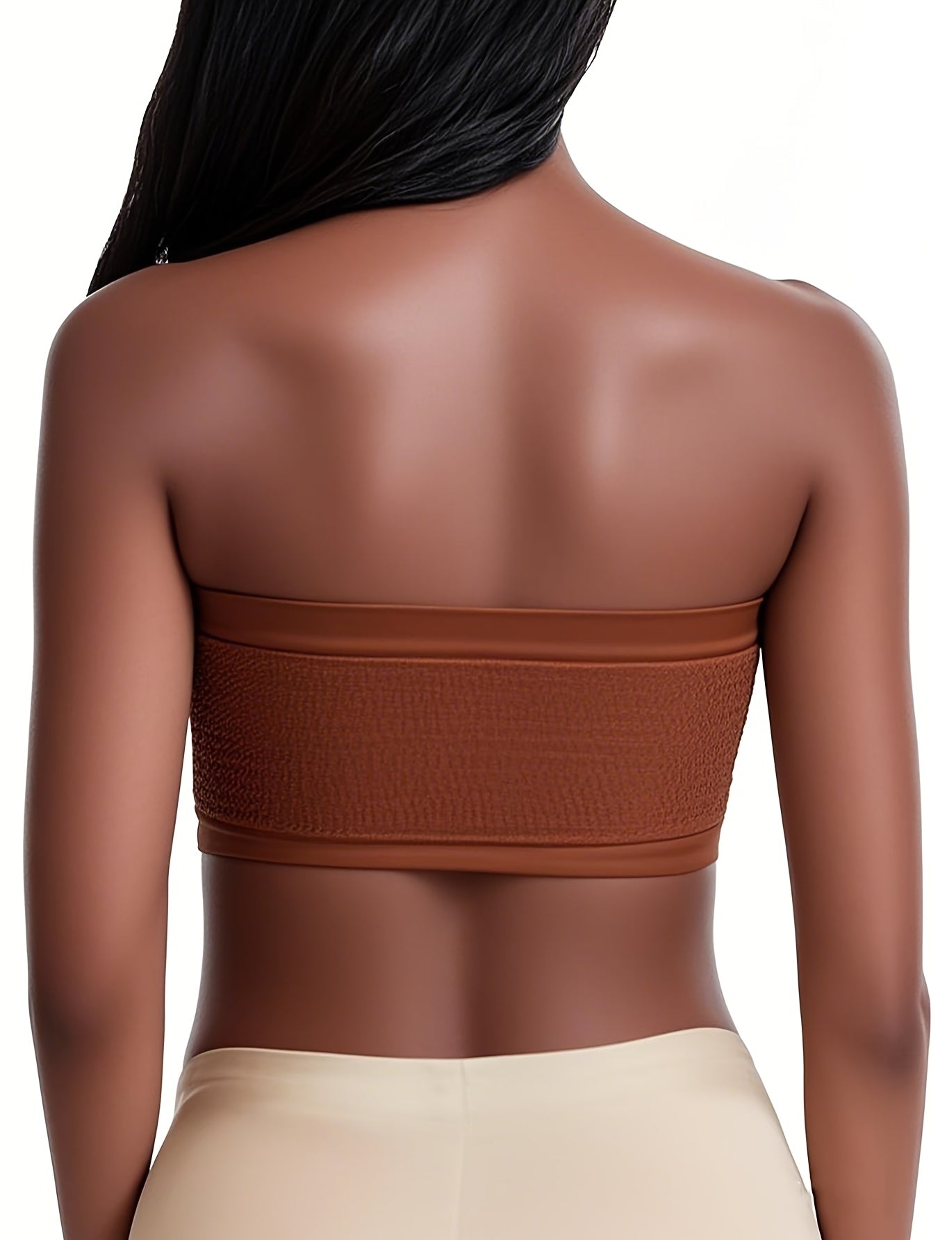 Women's Solid Color Strapless Crop Top Set with Breathable Non-Slip Bra