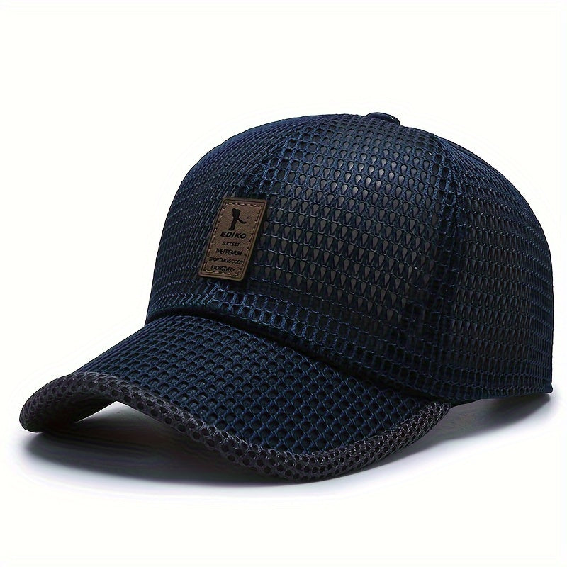 Gorra de béisbol de malla transpirable para deportes al aire libre, textil trenzado, negro