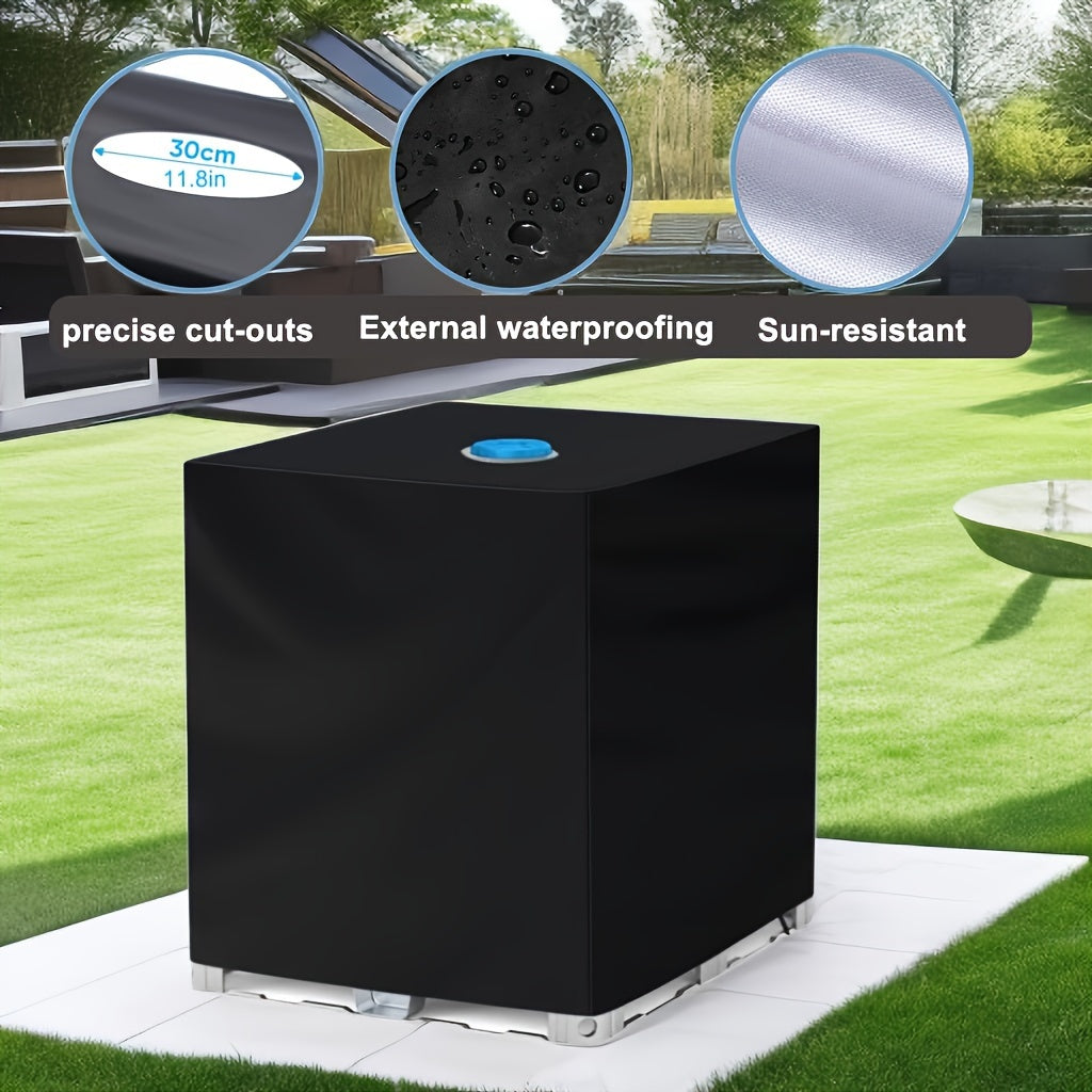 Cubierta para contenedor IBC de poliéster 210D impermeable para barril de lluvia exterior negro