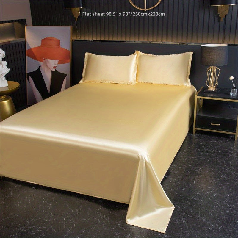 Silky Satin Bed Sheet Flat Sheet for Bedroom Guest Room Home Decor 1 Piece