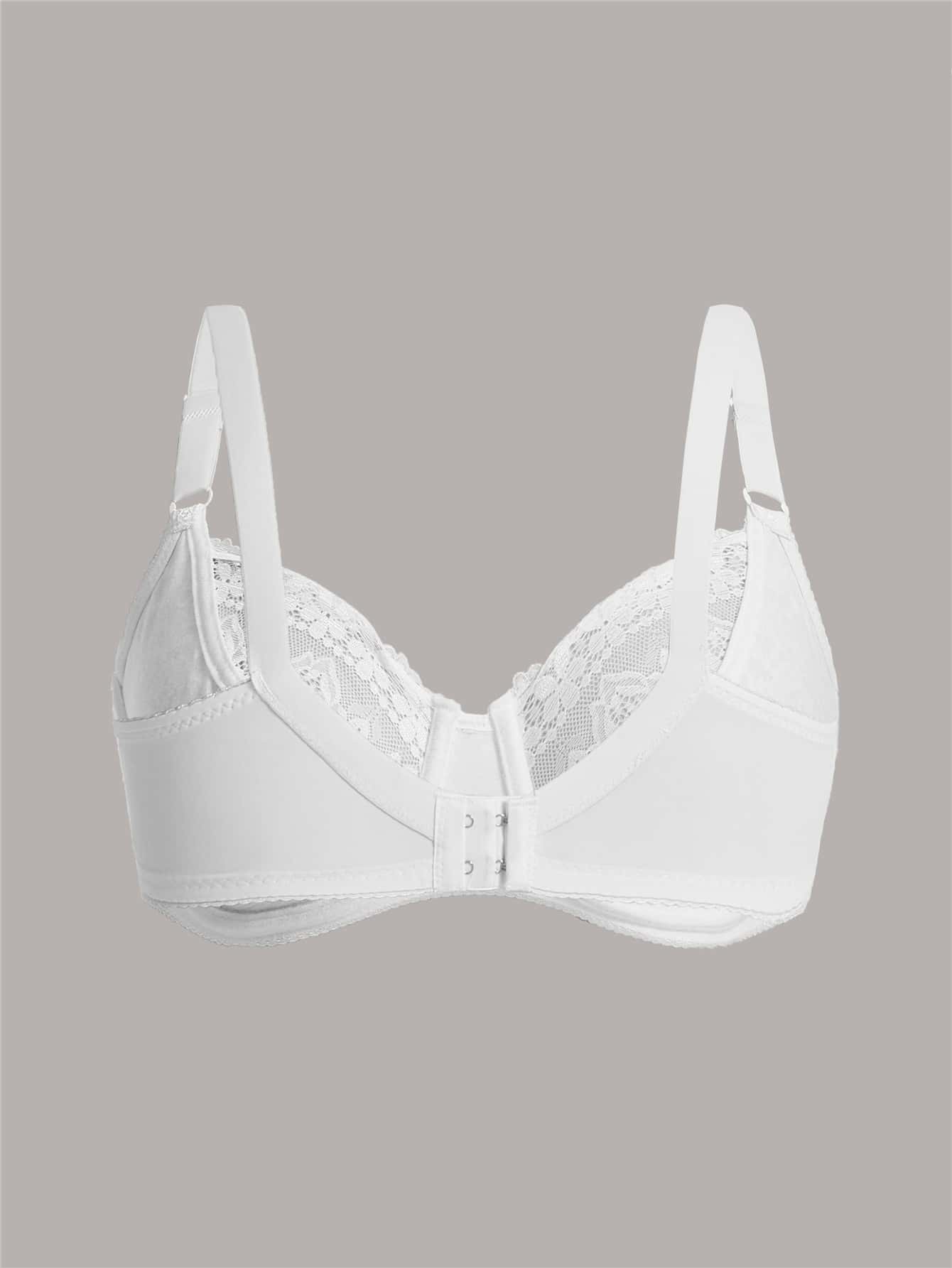 Plus-Size Lace Underwire Bra for Women Breathable Nylon Blend White