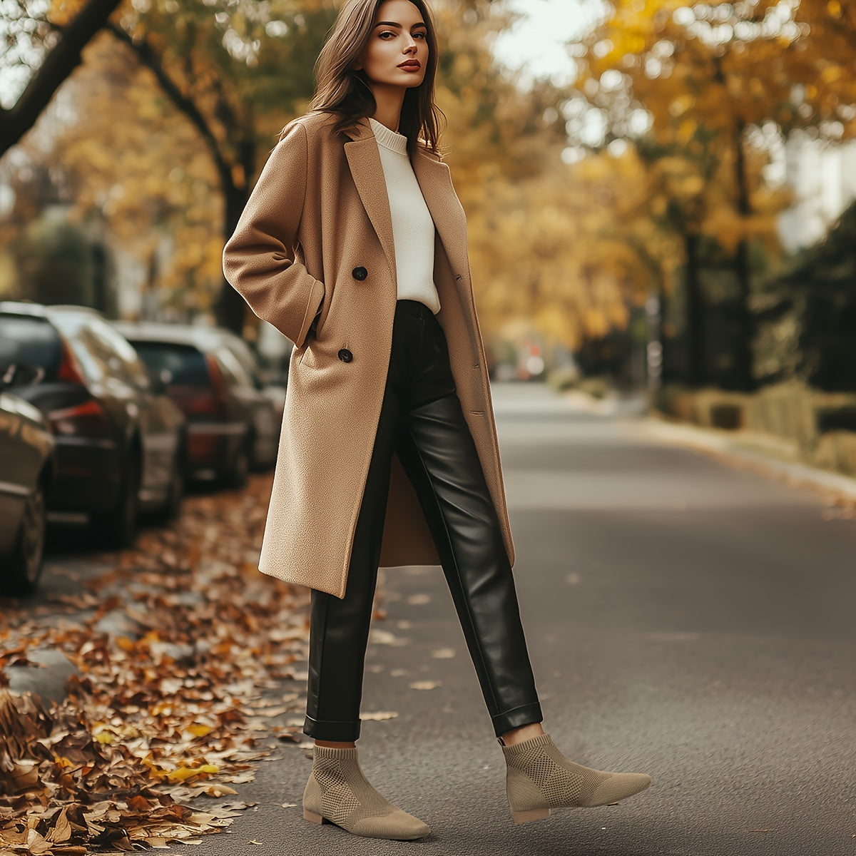 Women’s Knit Ankle Boots Breathable Mesh Low Block Heel Casual Shoes