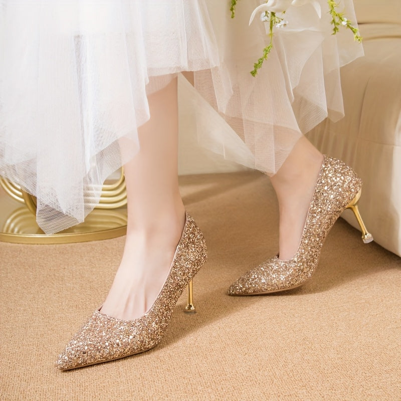 Women High Heels Summer Glitter Pointed Toe D-Orsay Stiletto Shoes