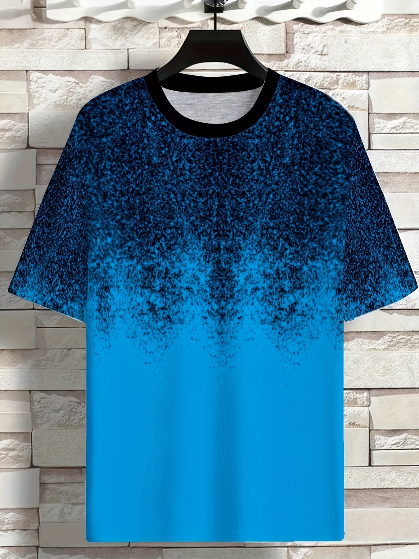 Мужская футболка большого размера с омбре-принтом, короткий рукав, круглый вырез, полиэстеровая смесь, лето, синий и черный