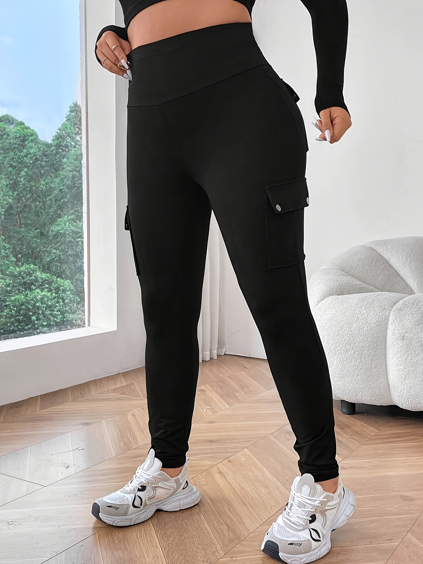 Women's Stretch Skinny Casual Pants with Pockets Solid Blue Comfort Fit