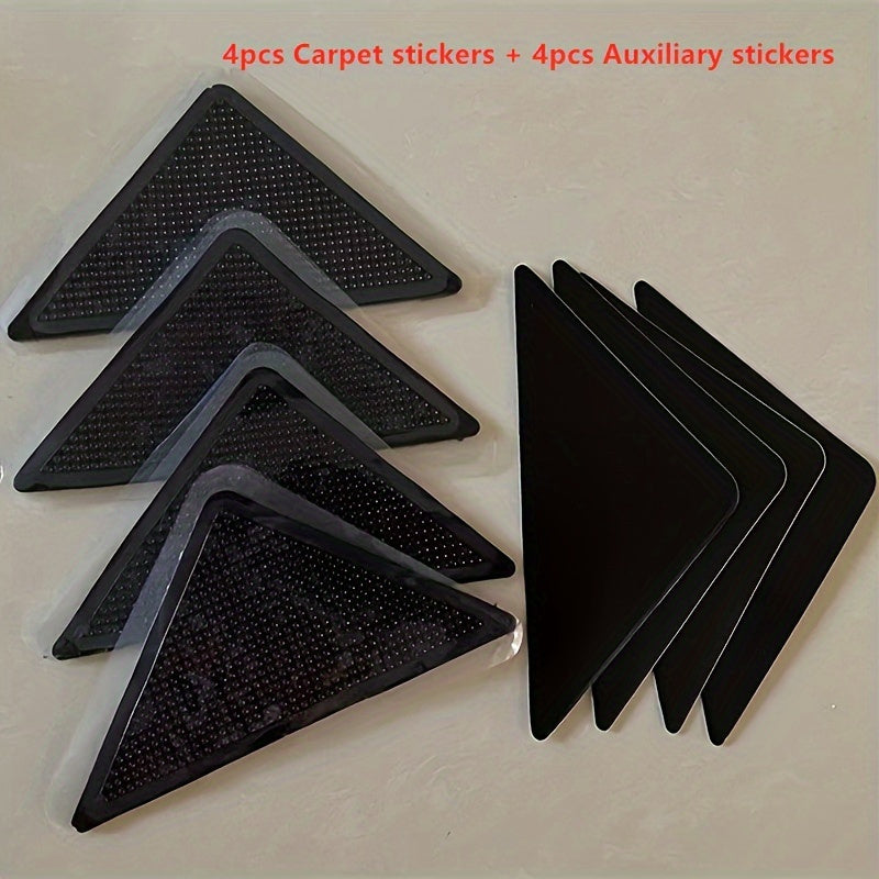 Set of 8 Non-Slip Carpet Pads for Hardwood Floors and Tiles with Reusable Tape