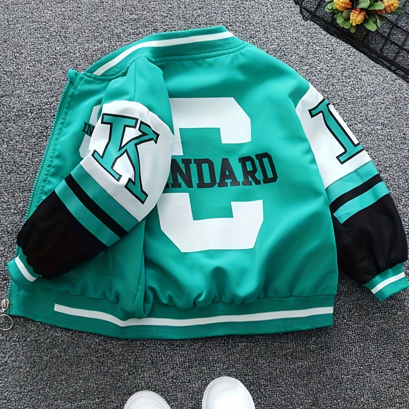 Yigitlar uchun yozuvli, rang-barang blokli kurtka, zip bilan, uzun qoʻllar, bahor va kuz uchun