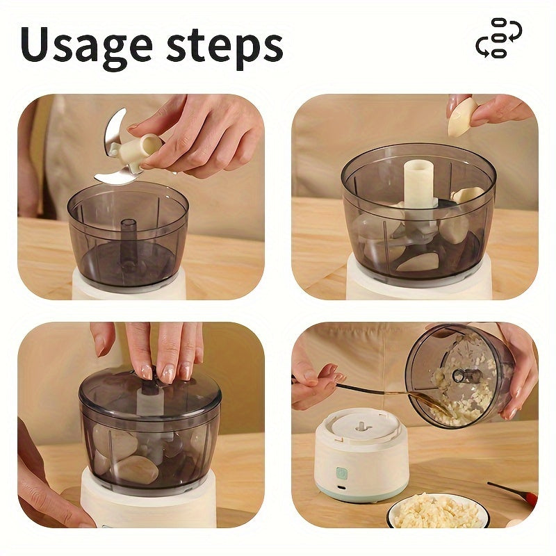 Qayta zaryadlanadigan USB bilan ishlaydigan, 1400 RPM tezlikda ishlov beradigan, simsiz oshxona blenderi, ko‘p funksiyali go‘sht maydalagich, sabzavot kesgich, mikser