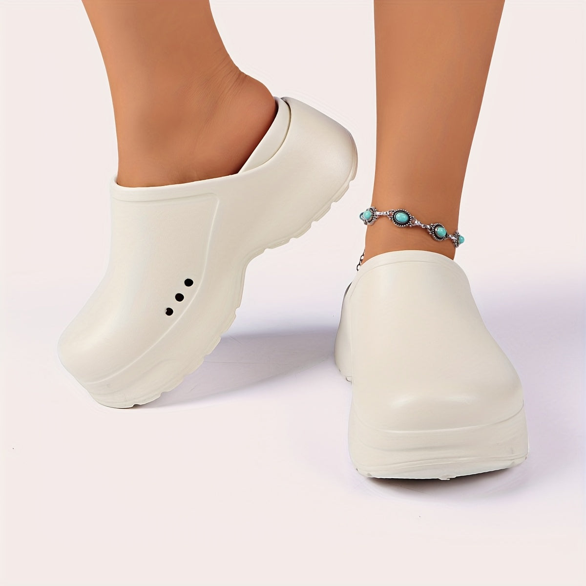 Women's Solid Color Casual Mule Clogs with Removable Insole and Thick Sole