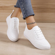 Women’s White Low-Top Sneakers Breathable Fabric Casual Shoes