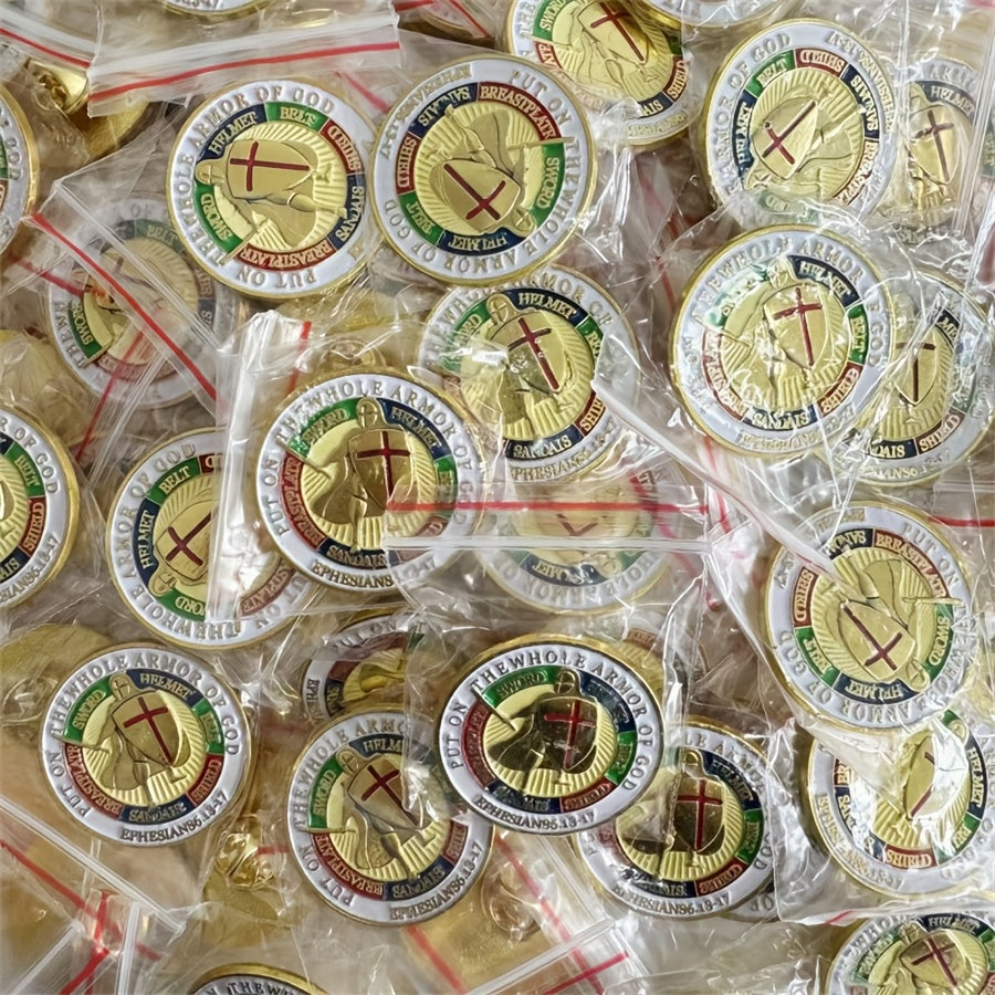 10 ta Christian Brooch Pins to'plami, ilhomlantiruvchi Xudo zirhli alloy zargarlik buyumlari
