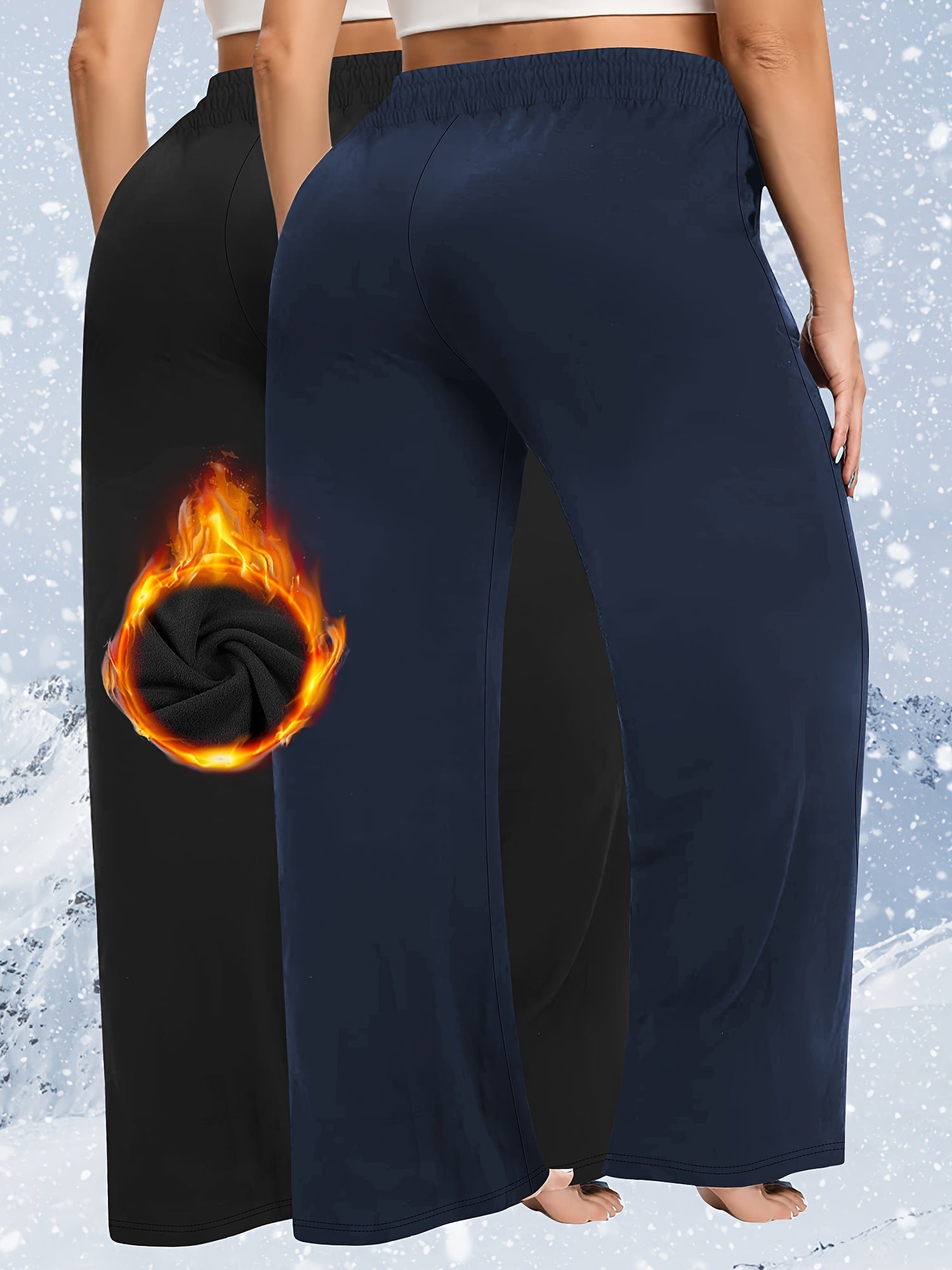 Plus-Size Warm Fleece Wide-Leg Pants Set for Autumn and Winter