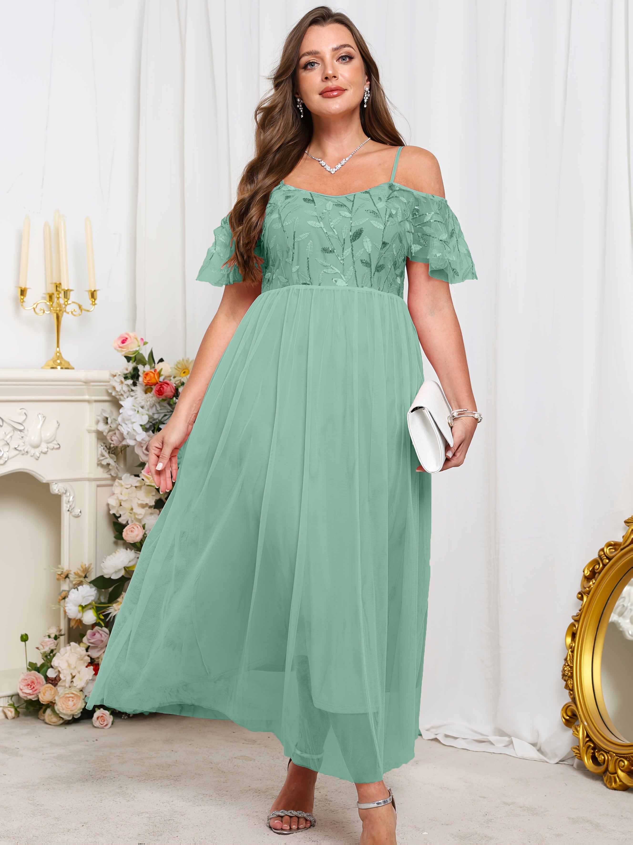 Plus Size Off-Shoulder Lace Dress for Women Light Pink Flowy A-Line