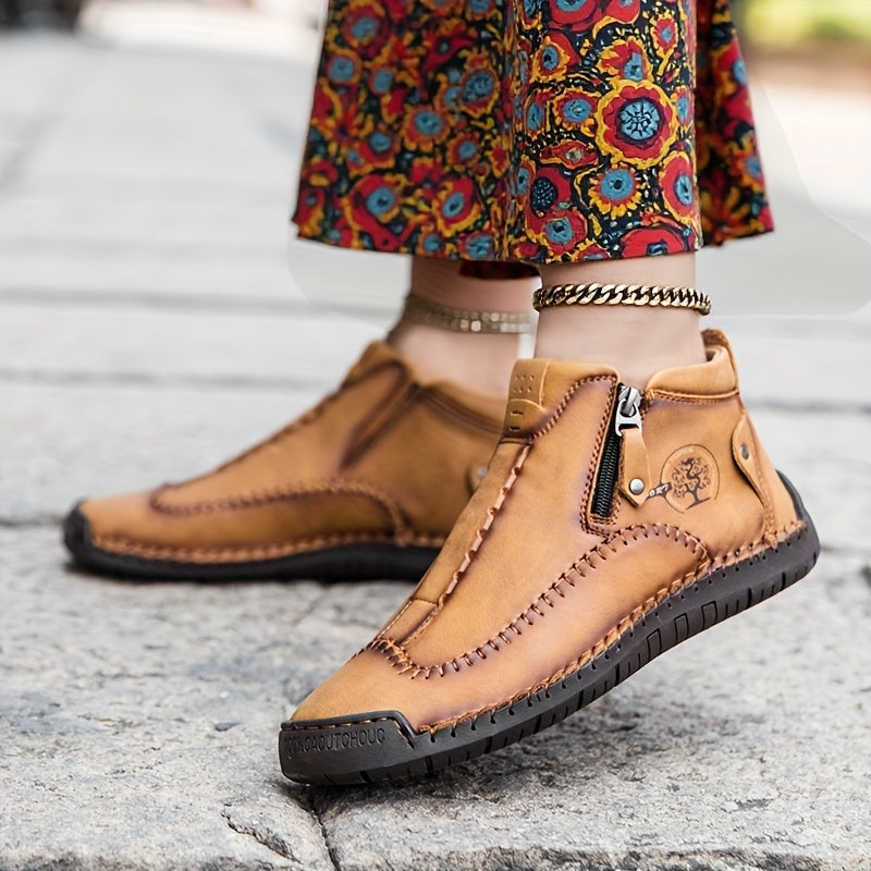 Women's Slip-On Loafers Faux Leather All-Season Zipper Comfort Rubber Sole