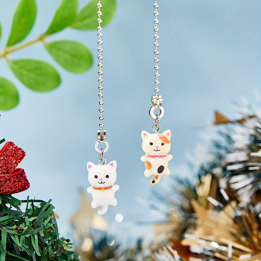 6pc Cat-Shaped Resin Ceiling Fan Pull Chain Extenders with Stainless Steel Ball Chains in Mixed Colors 35cm