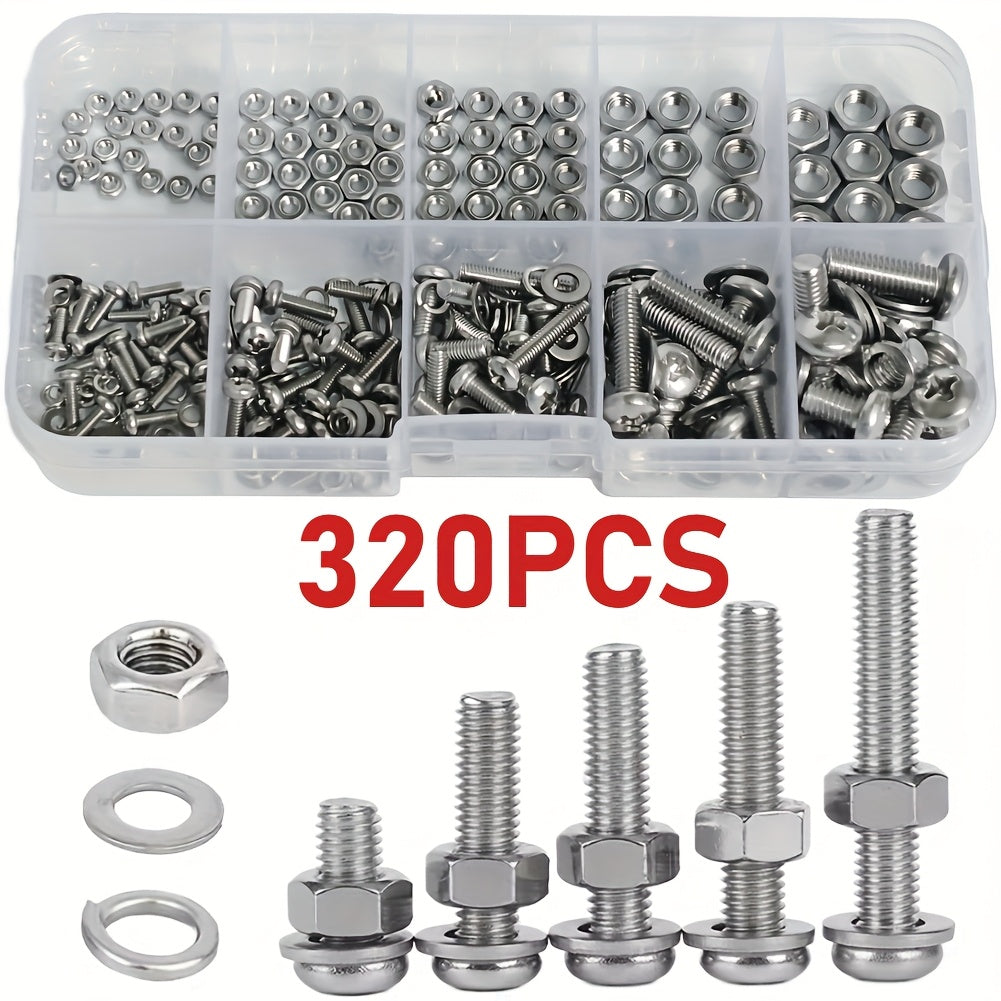 320pcs Metal Hex Nut and Bolt Set M2 to M5 Metric Fasteners