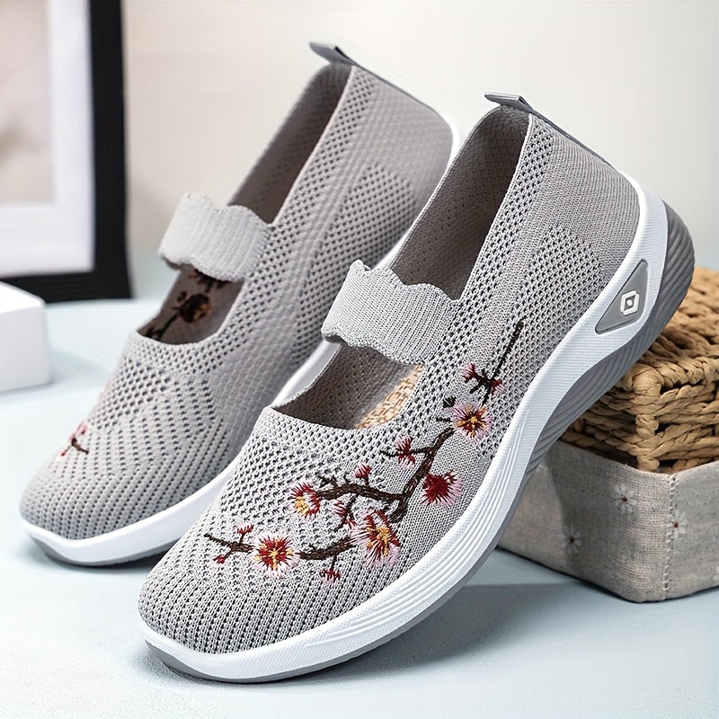 Women Breathable Casual Sneakers Slip-On Loafers Floral Pattern