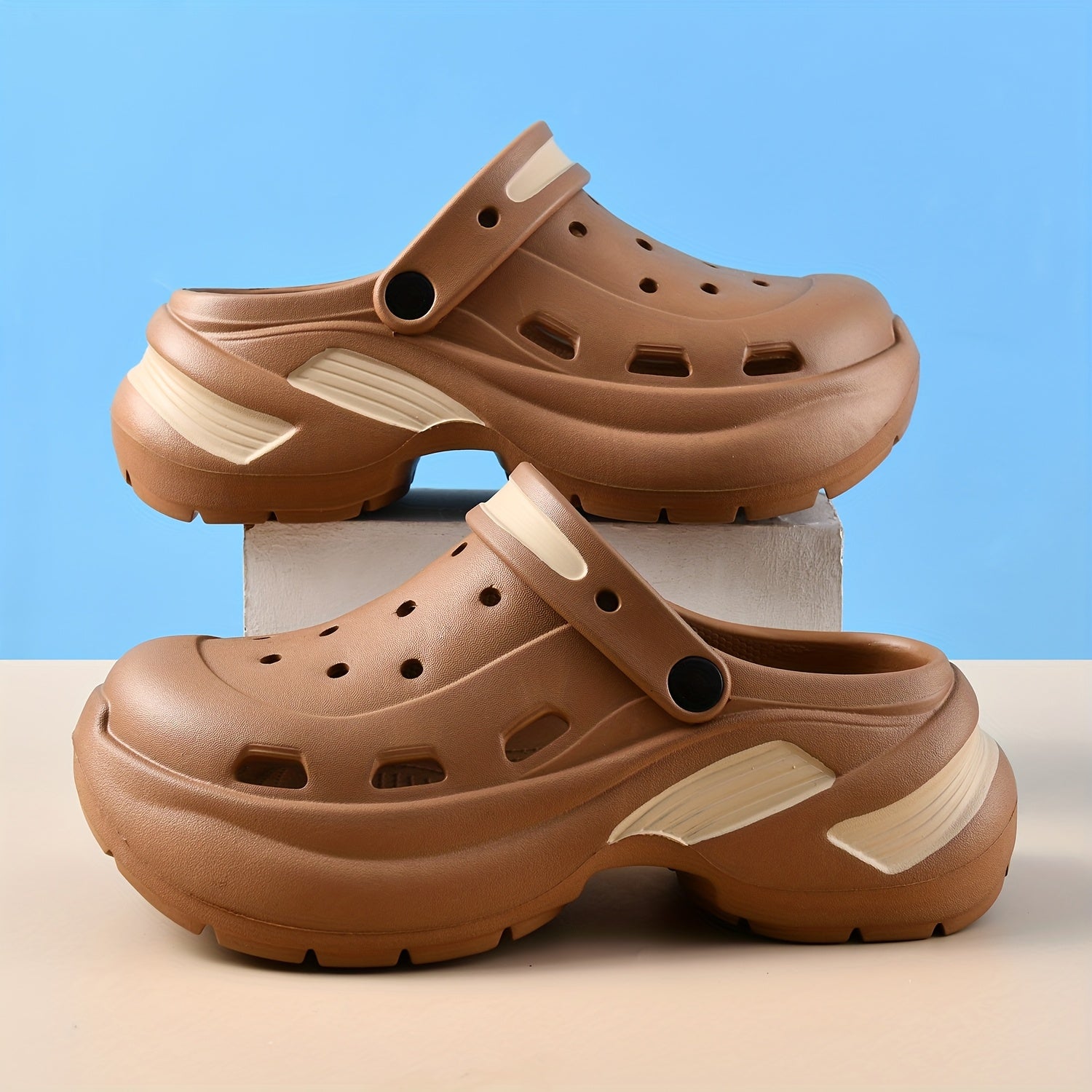 Women’s EVA Clogs Non-Slip Summer Casual Sandals White Blue Accents