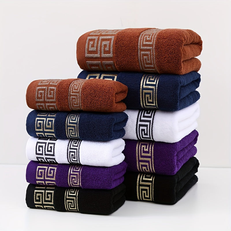 Luxury Cotton Bath Towel Set 4 Pieces Geometric Embroidery 400GSM Soft Absorbent