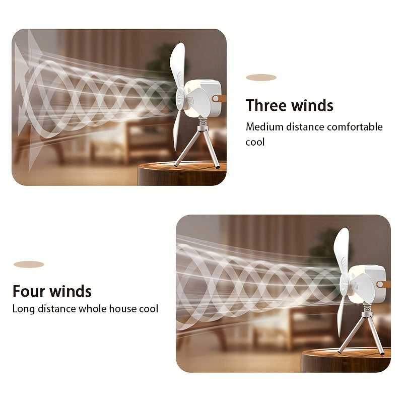 Portable Ceiling and Desk Fan with Wide-Angle Air Supply, USB, Foldable, Outdoor Tripod