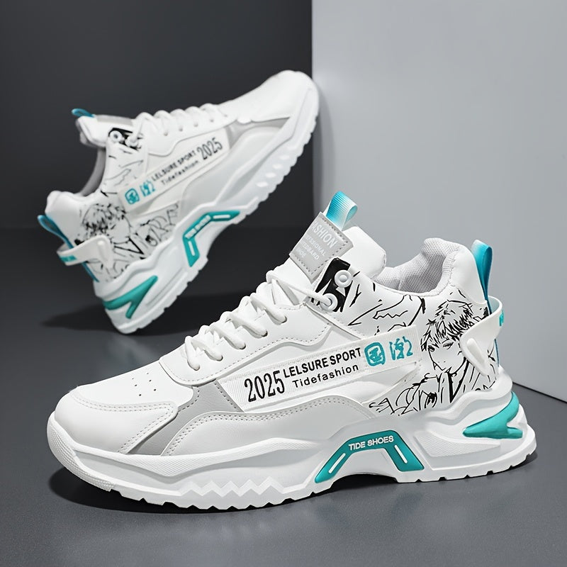 Men's Anime Pattern Lace-Up Non-Slip Platform Sneakers for Outdoor Activities