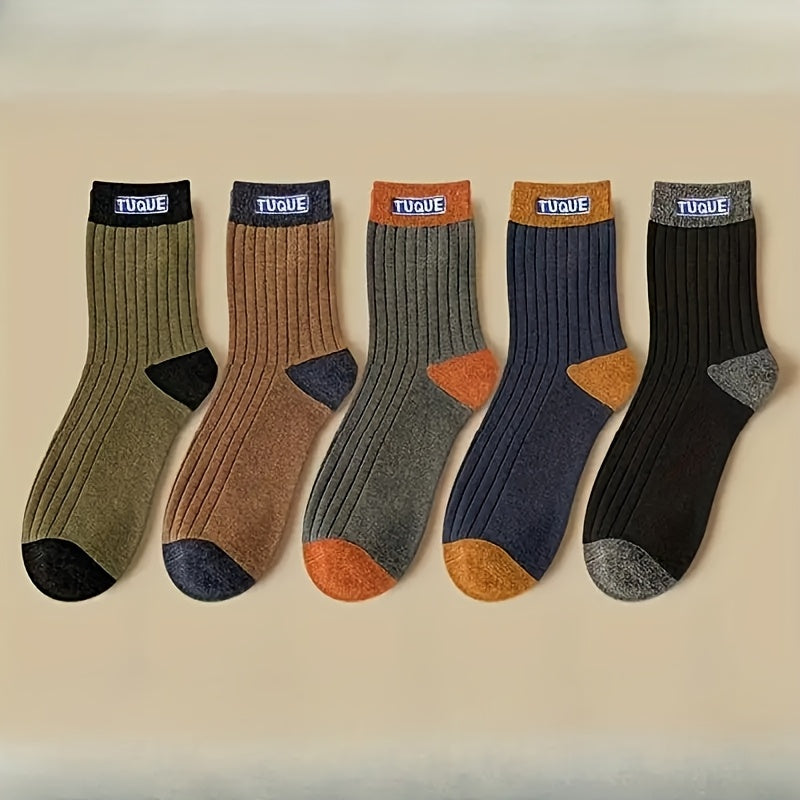 Men's Color Block Knit Boat Socks 6 Pairs Breathable Polyester Spandex All-Season