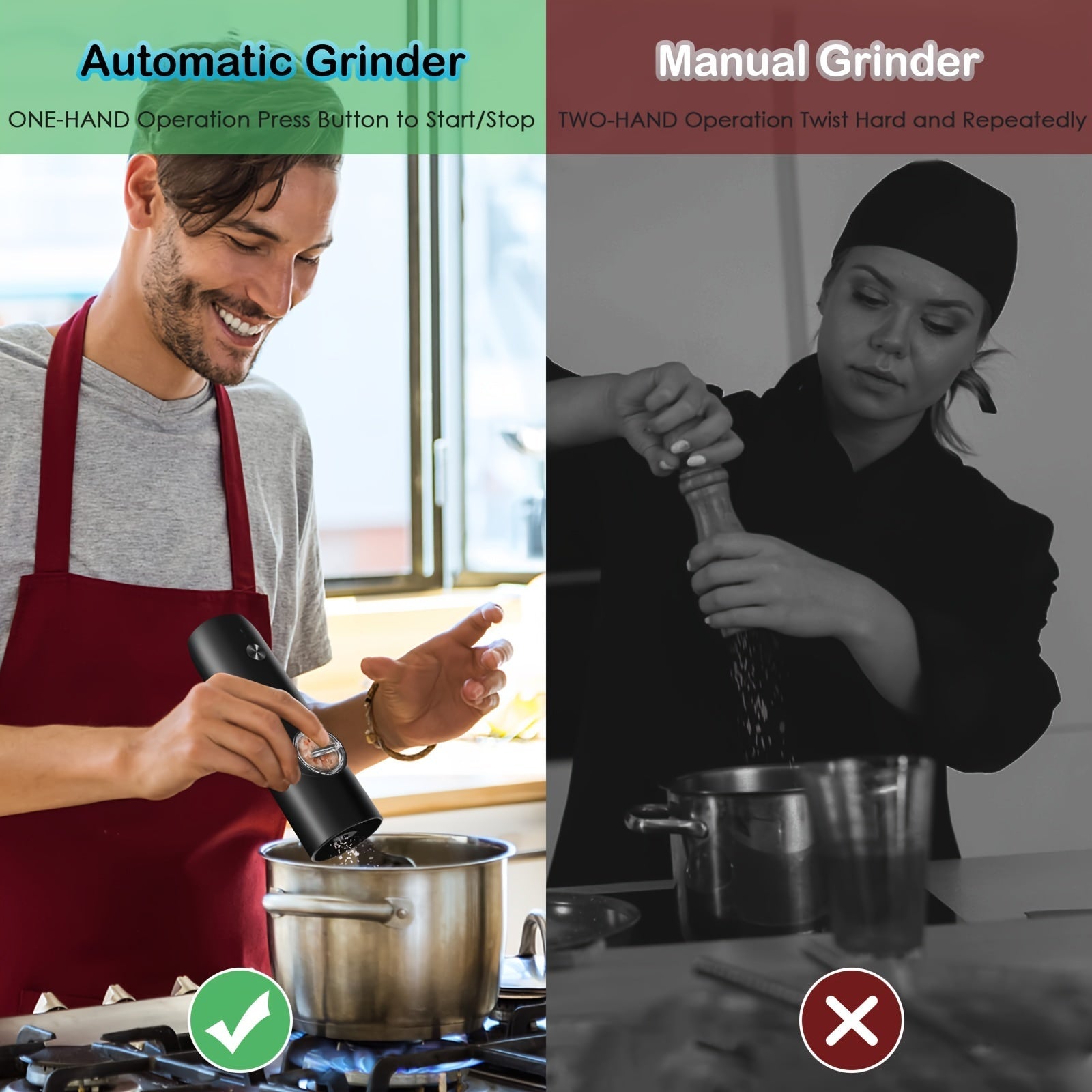 Set of 2 Rechargeable Electric Pepper and Salt Grinders with LED Light and Adjustable Coarseness