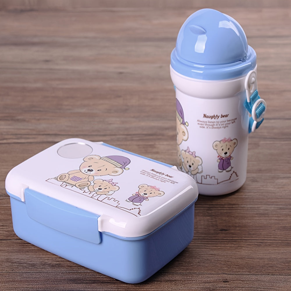 Lunch Box Set with Straw Water Bottle and Durable Plastic for School Work Camping