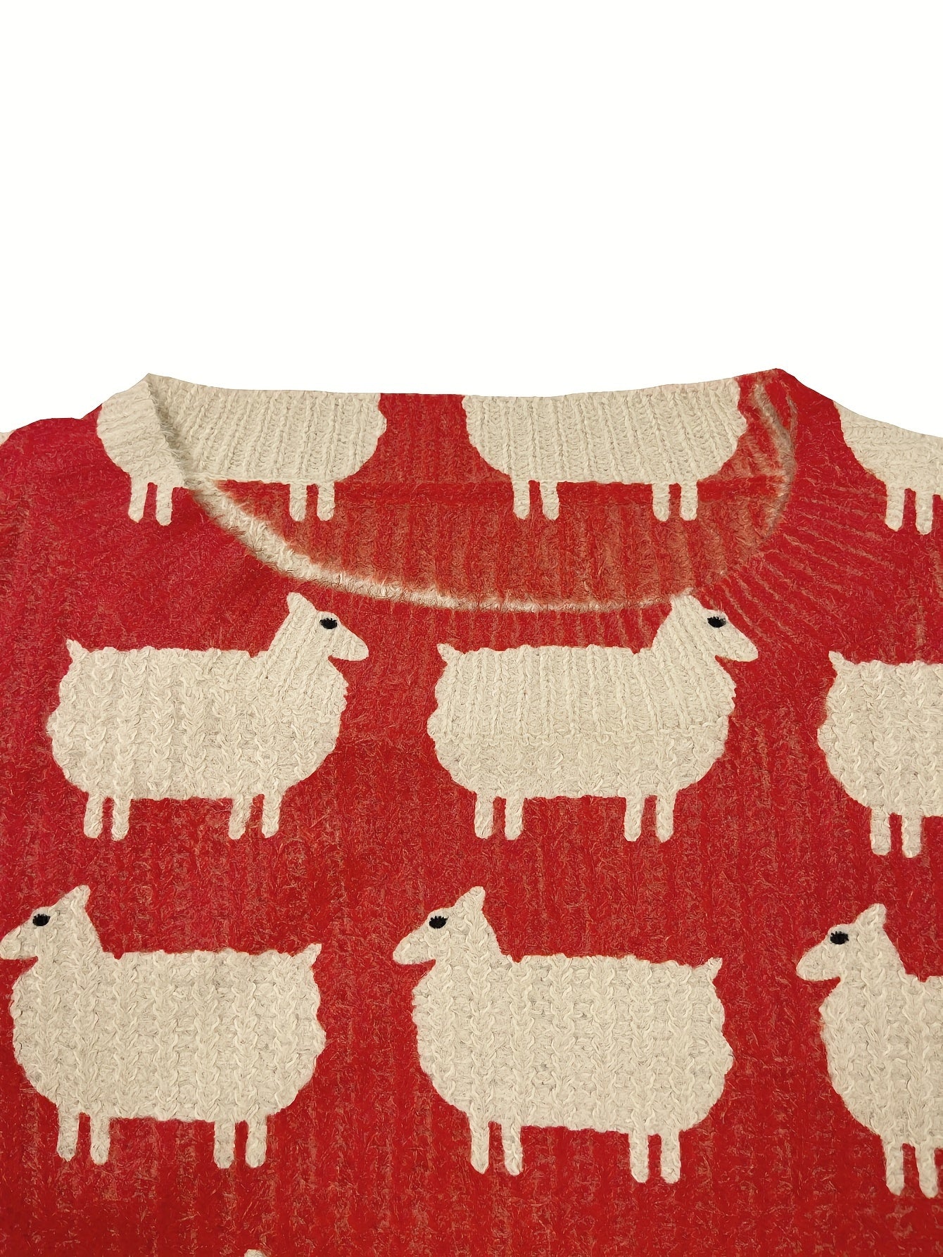 Plus Size Women's Sweater Dress Long Sleeve Crew Neck 3D Sheep Print Red Black White Fall Winter Casual