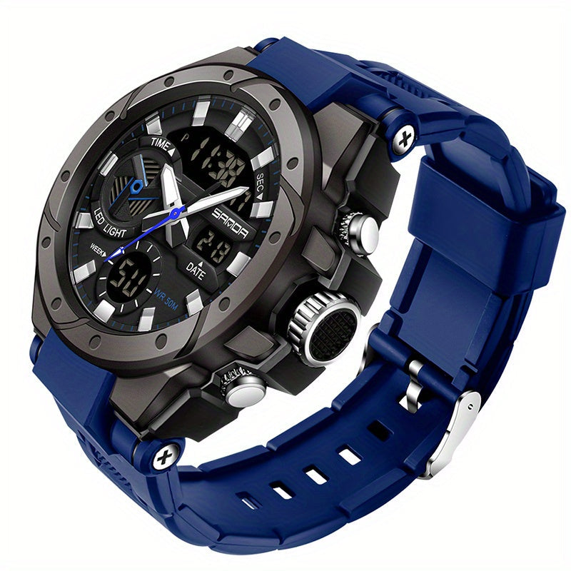 Men's Sports Watch Waterproof Quartz Luminous Dual Display Stopwatch Alarm