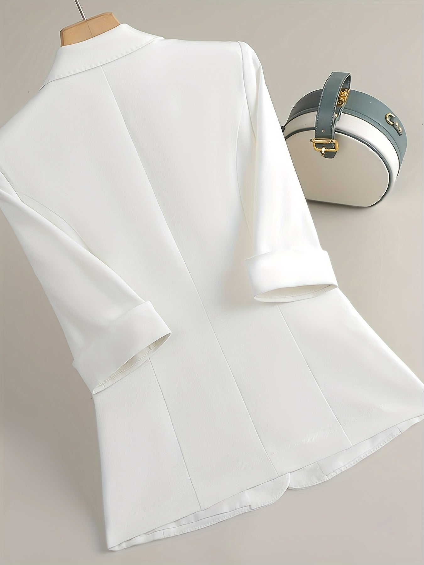 Plus Size Women's White Blazer with Three-Quarter Sleeves Slim Fit All Season