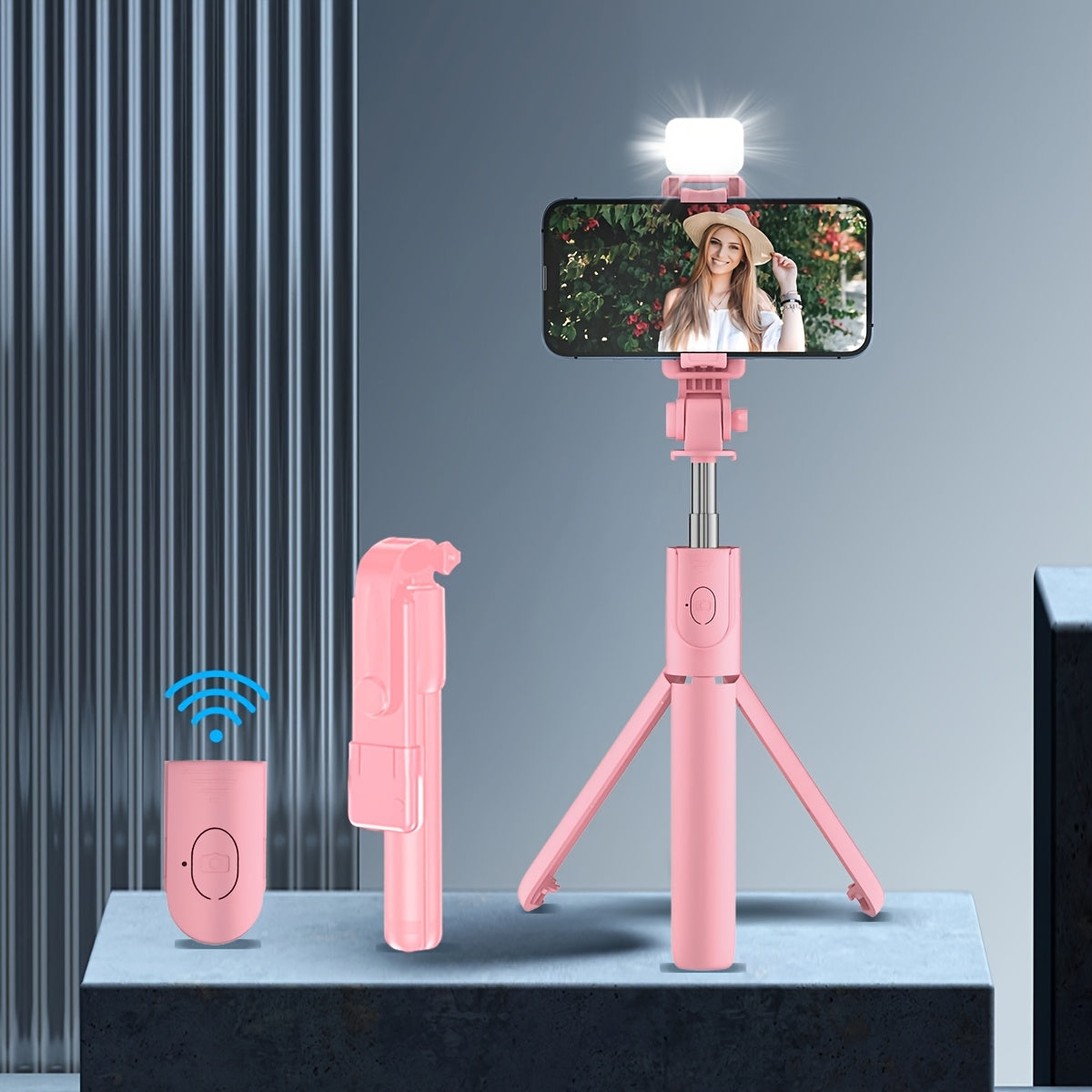 Telescopic Selfie Stick Tripod with 360 Degree Rotation Fill Light and Multi-Functional Support Stand