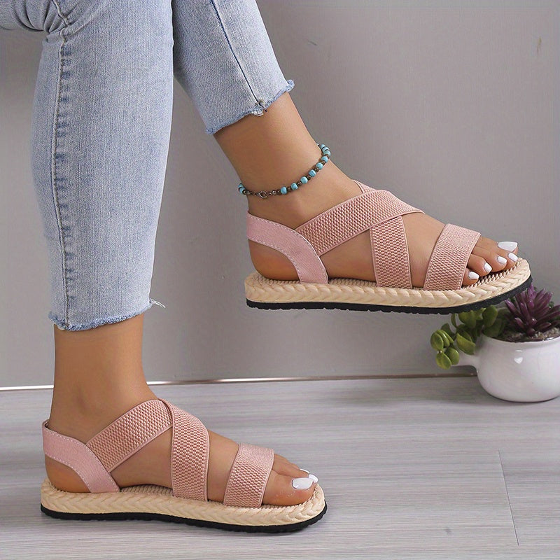 Women Casual Flat Heel Sandals Ankle Strap Slip-On Summer Beach Shoes