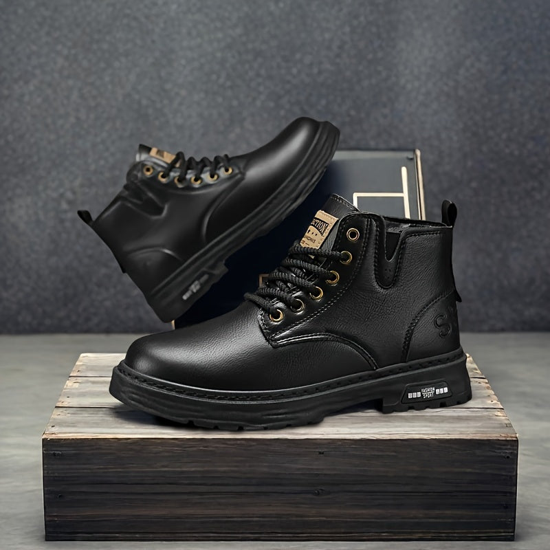 Men's Leather Lace-Up Boots with Zipper for Outdoor and Casual Wear