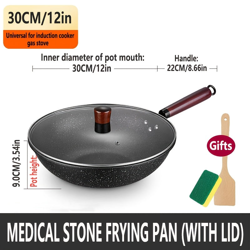 12-Inch Non-Stick Medical Stone Skillet Frying Pan Wok for Induction Gas Stoves
