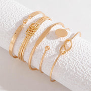 Set of 5 Minimalist Geometric Alloy Bangle Bracelets for Women in Retro Style