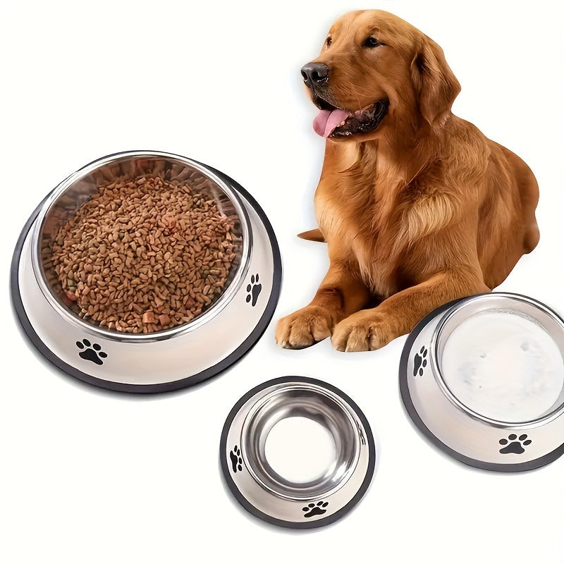 Stainless Steel Pet Bowl Non-Slip Easy to Clean for Dogs and Cats in Three Sizes