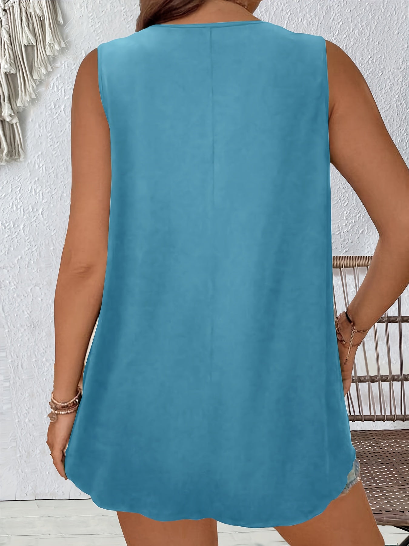 Women's Lace-Trimmed Sleeveless Dress Lightweight Stretch Solid Color Summer Casual