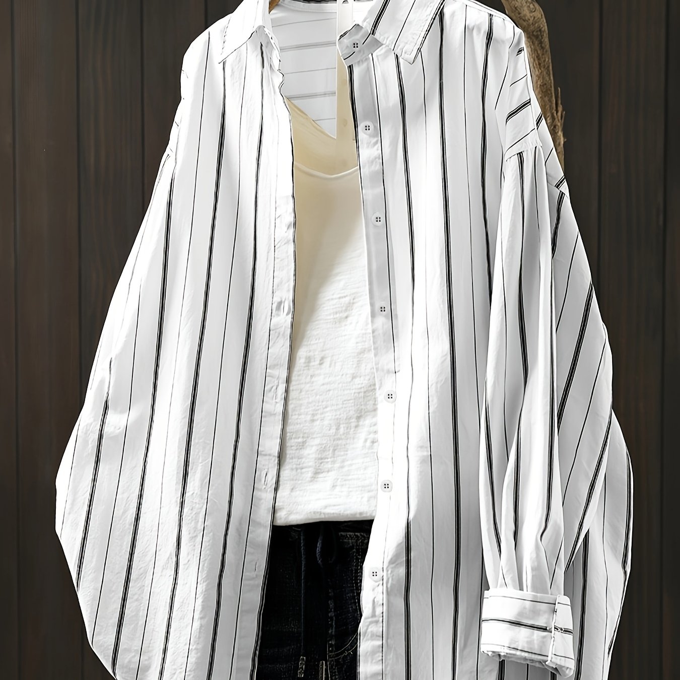 Женская блузка большого размера с длинным рукавом, повседневная в полоску, с лацканом и фруктовым принтом