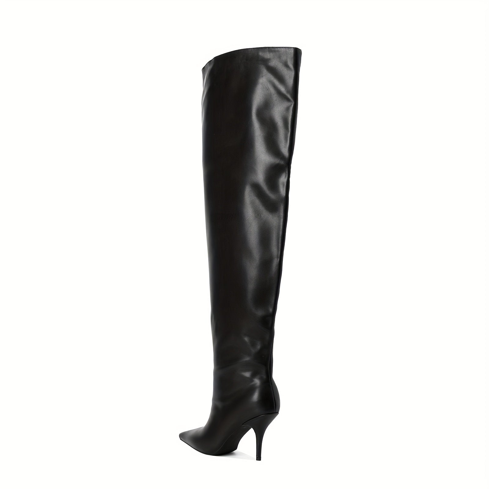 Women's Black Faux Cover Pointed Toe Over-the-Knee Boots With Pleated Design