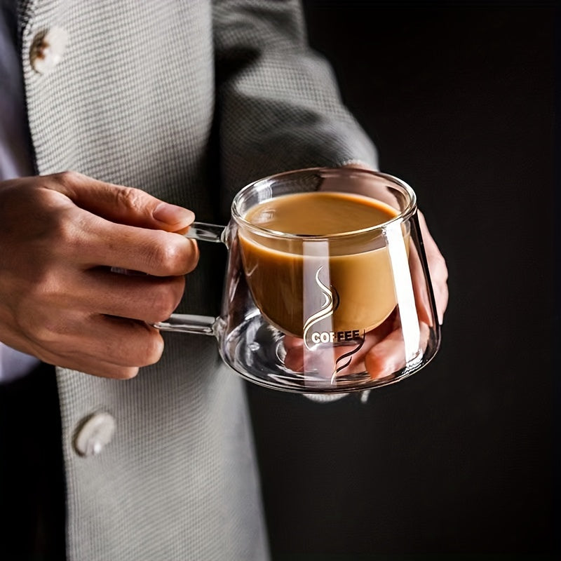 Heat-Resistant Double-Walled Glass Coffee Mug with Cappuccino Handle