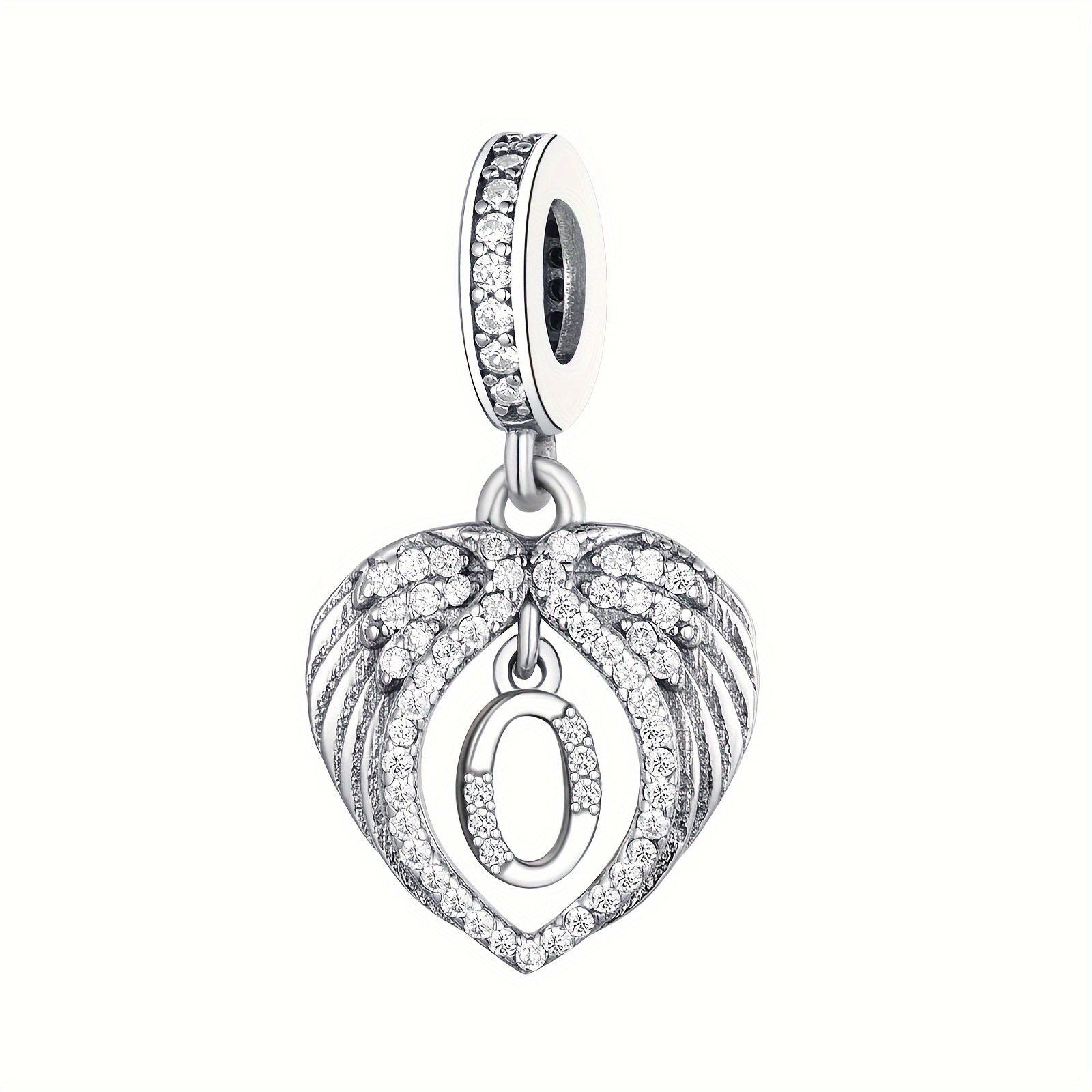 Sterling Silver Heart-Shaped Wing Pendant with Zircon Letter for DIY Jewelry