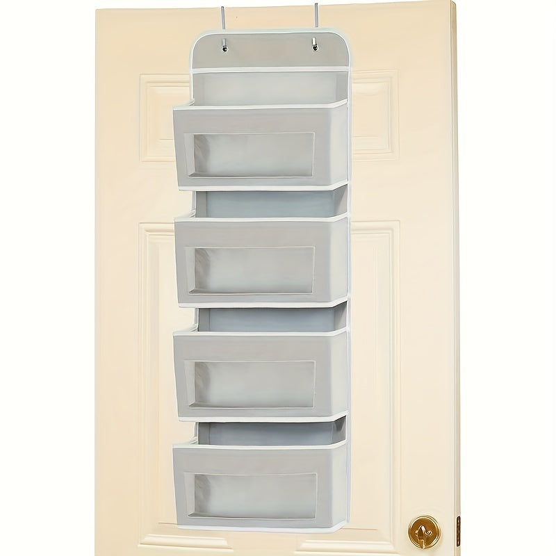 Organizador de almacenamiento colgante de tela con 4 estantes y bolsillos de gran capacidad para dormitorio, baño y despensa