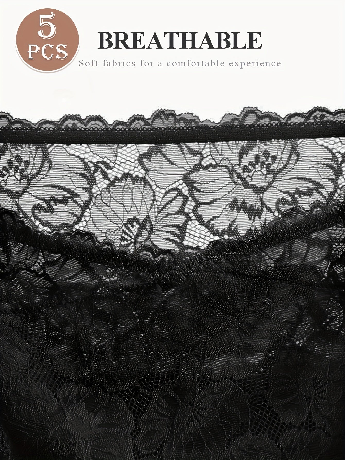 Pack de 5 braguitas de encaje de talle alto para tallas grandes, algodón, con estiramiento medio, uso diario