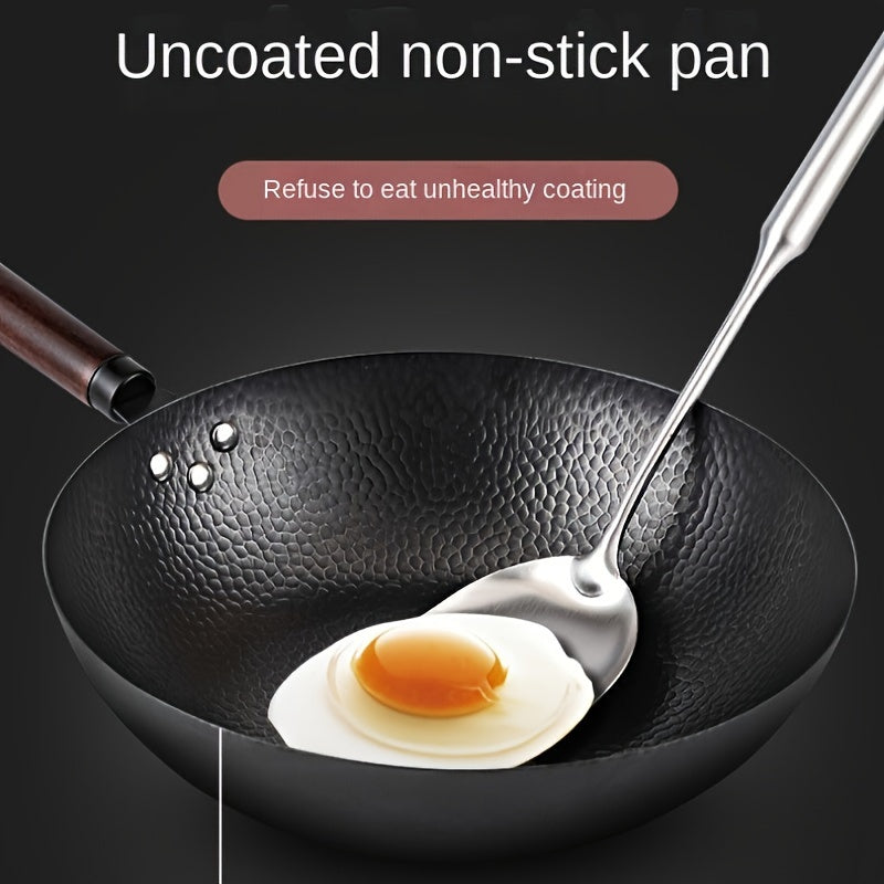 Cast Iron Wok 32cm Flat Bottom Suitable for Gas Electric Induction Stoves