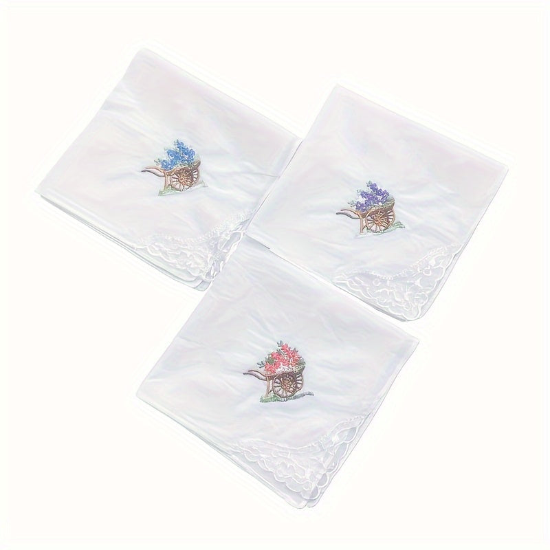 White Embroidered Flower Cotton Square Scarves Pack of 6 12 or 18