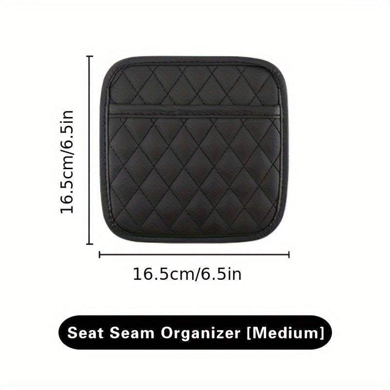 Black Quilted PU Leather Car Seat Organizer for Phone Keys Coins Storage
